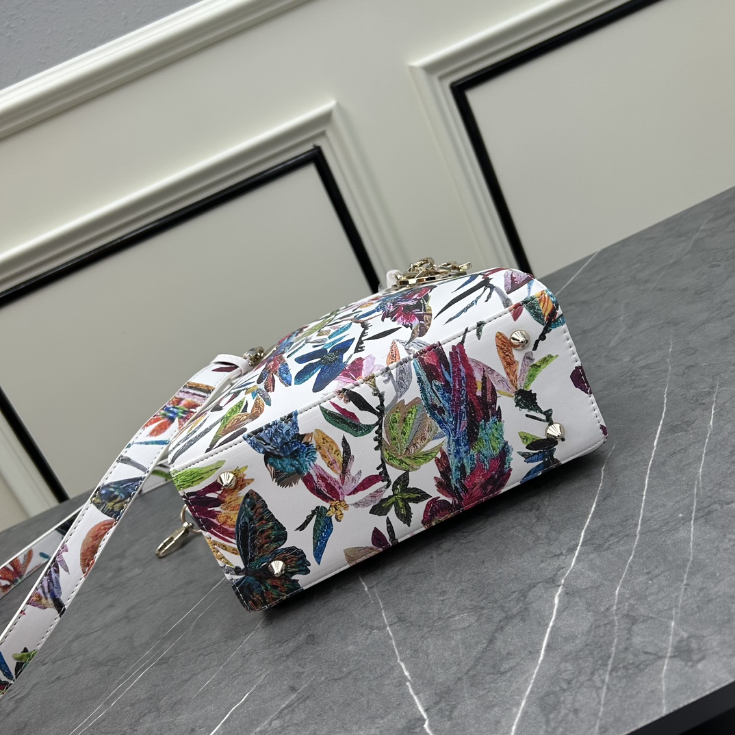 Dior Women CD Mini Lady Dior Bag White Multicolor Calfskin Toile De Jouy Fantastica Print Embroidery