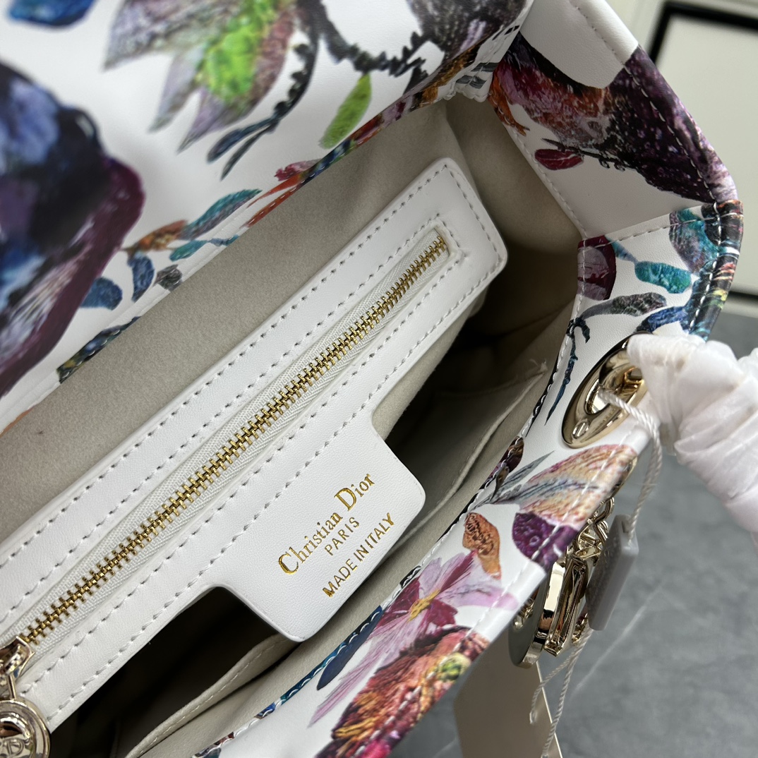 Dior Women CD Mini Lady Dior Bag White Multicolor Calfskin Toile De Jouy Fantastica Print Embroidery