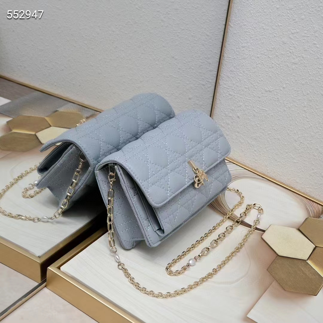 Dior Women CD Miss Dior Chain Pouch Cloud Blue Cannage Lambskin