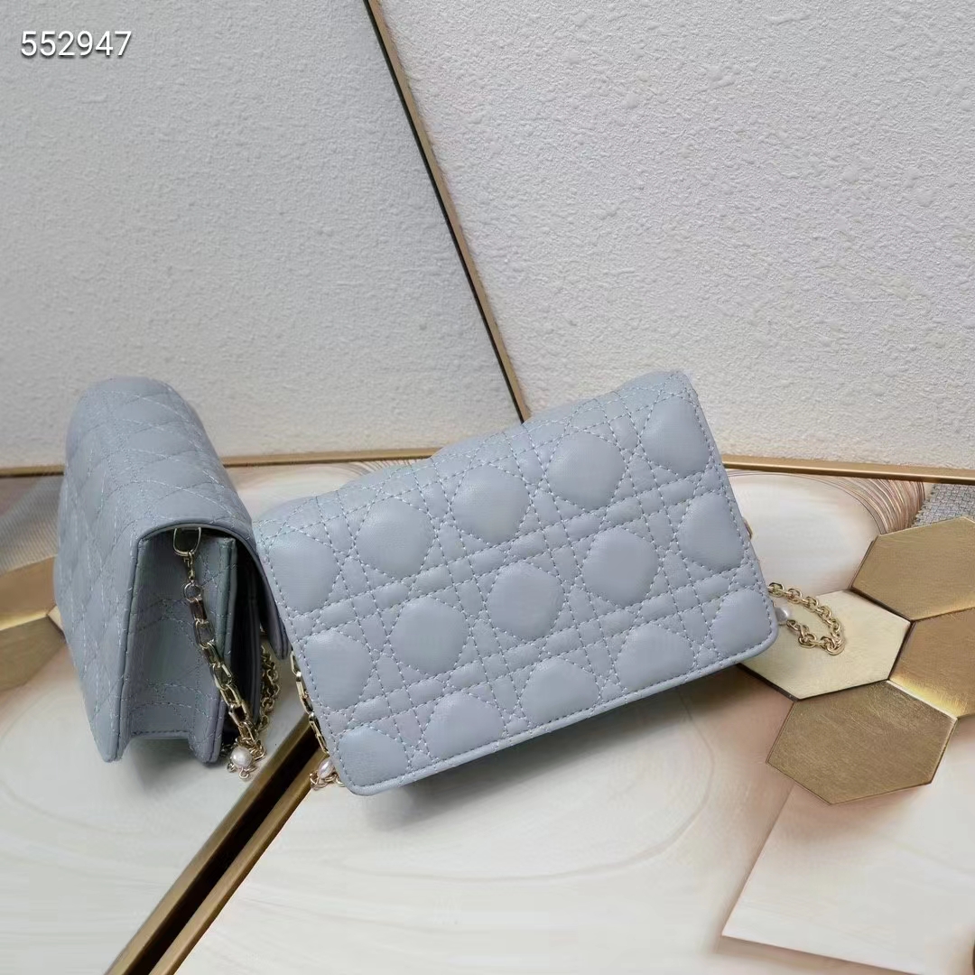 Dior Women CD Miss Dior Chain Pouch Cloud Blue Cannage Lambskin