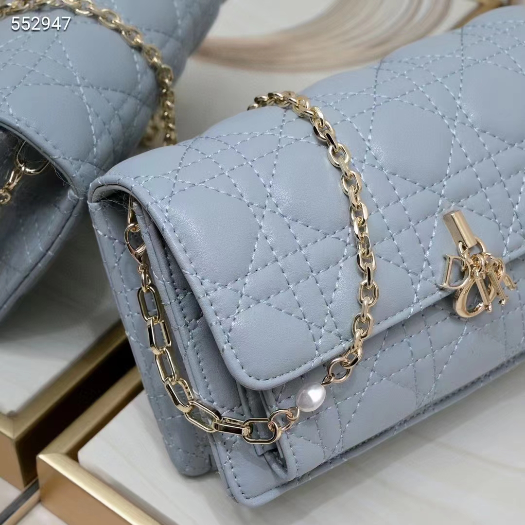 Dior Women CD Miss Dior Chain Pouch Cloud Blue Cannage Lambskin