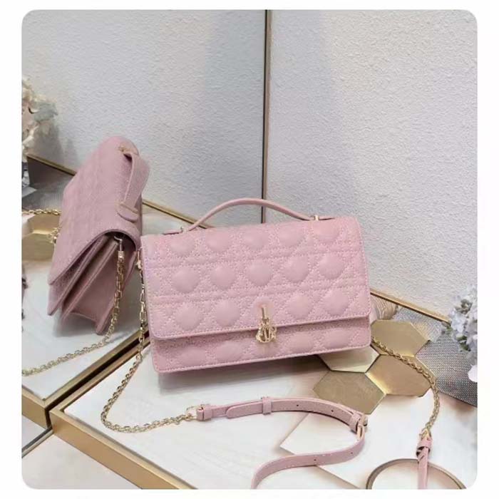 Dior Women CD Miss Dior Top Handle Bag Melocoton Pink Cannage Lambskin