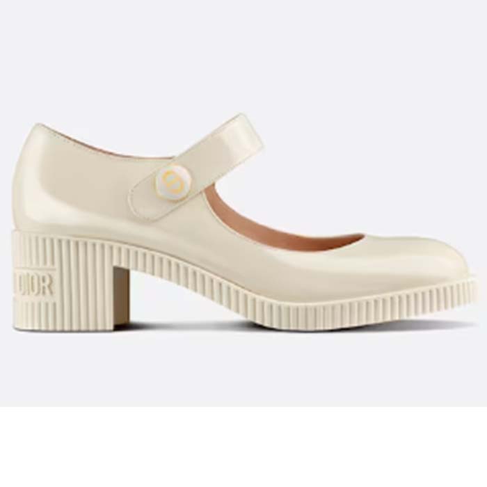 Dior Women CD Shoes D-Doll Pump White Shiny Calfskin 5.5 CM Heel