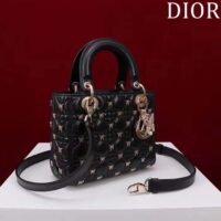 Dior Women CD Small Lady Dior Bag Black Cannage Lambskin Gold-Finish Butterfly Studs (8)