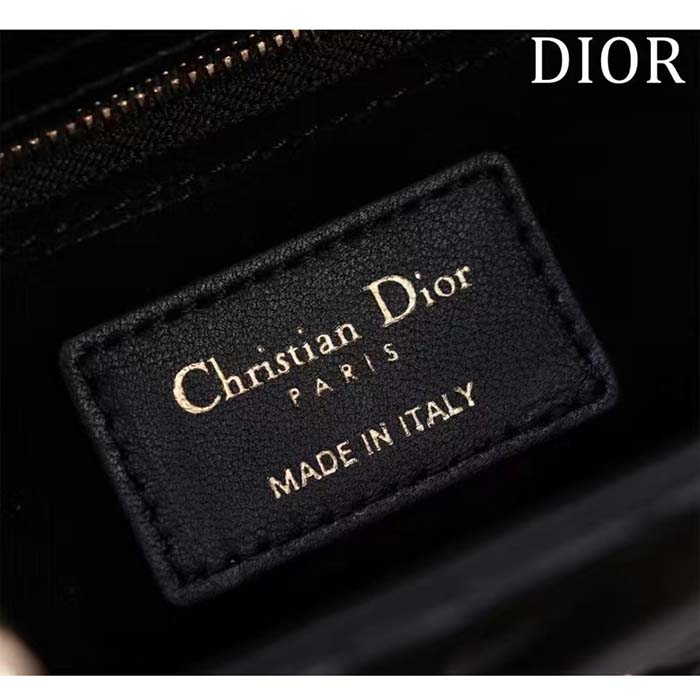 Dior Women CD Small Lady Dior Bag Black Cannage Lambskin Gold-Finish Butterfly Studs