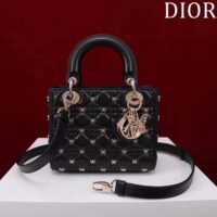 Dior Women CD Small Lady Dior Bag Black Cannage Lambskin Gold-Finish Butterfly Studs (8)
