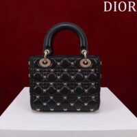 Dior Women CD Small Lady Dior Bag Black Cannage Lambskin Gold-Finish Butterfly Studs (8)