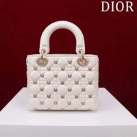 Dior Women CD Small Lady Dior Bag White Cannage Lambskin Gold-Finish Butterfly Studs (2)