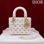 Dior Women CD Small Lady Dior Bag White Cannage Lambskin Gold-Finish Butterfly Studs - Image 2