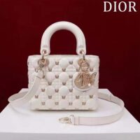 Dior Women CD Small Lady Dior Bag White Cannage Lambskin Gold-Finish Butterfly Studs (2)