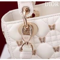 Dior Women CD Small Lady Dior Bag White Cannage Lambskin Gold-Finish Butterfly Studs (2)