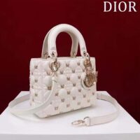 Dior Women CD Small Lady Dior Bag White Cannage Lambskin Gold-Finish Butterfly Studs (2)