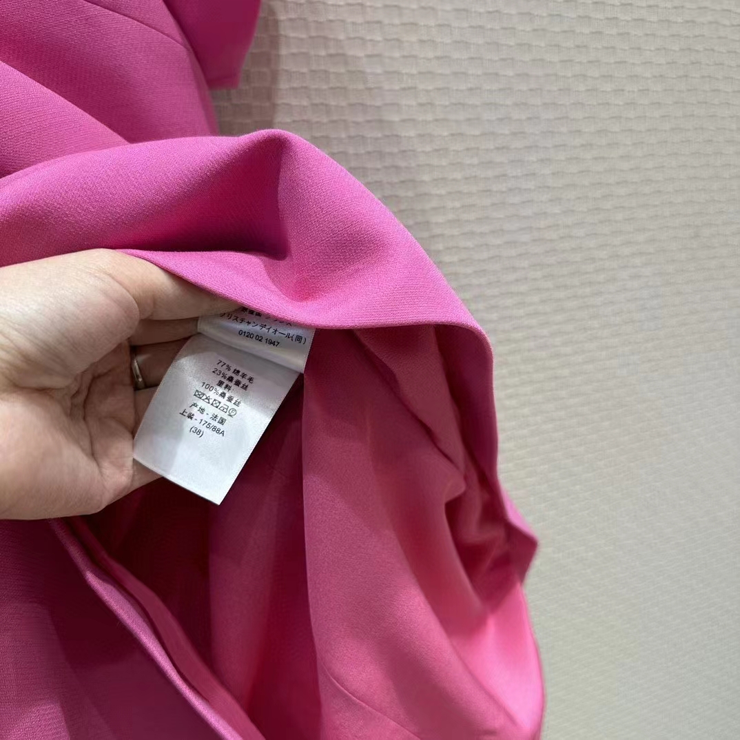 Dior Women CD Straight Dress Pink Wool Silk Back Zip Closure Side Welt Pockets (11)