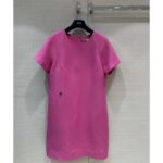 Dior Women CD Straight Dress Pink Wool Silk Back Zip Closure Side Welt Pockets – Image 2