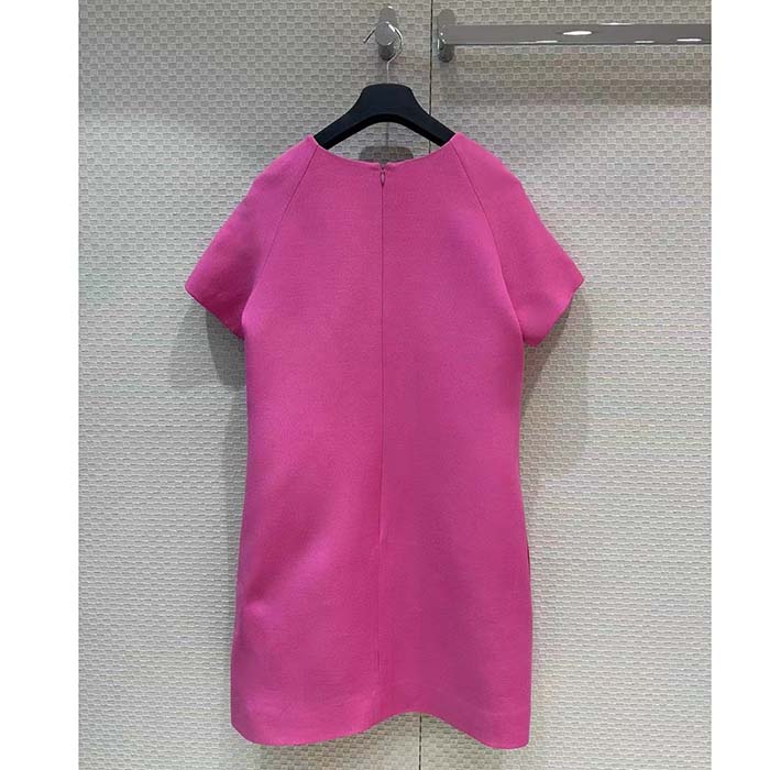 Dior Women CD Straight Dress Pink Wool Silk Back Zip Closure Side Welt Pockets (13)