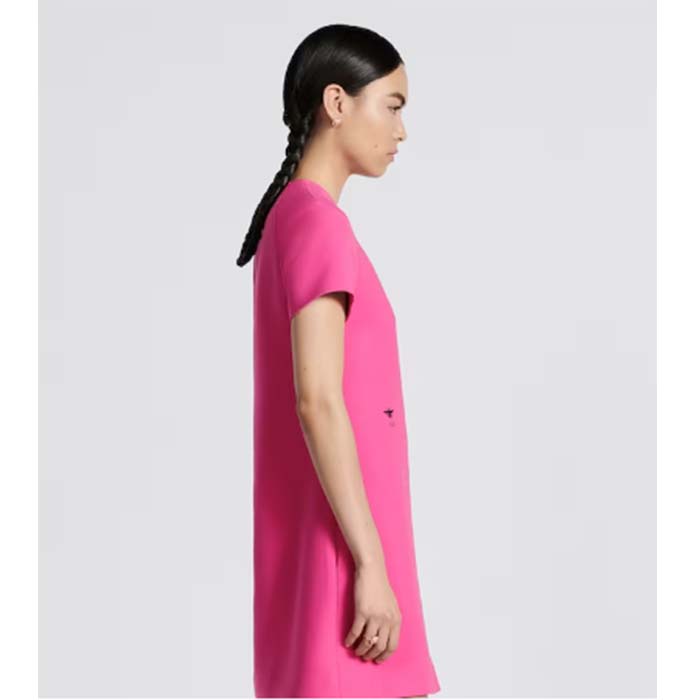 Dior Women CD Straight Dress Pink Wool Silk Back Zip Closure Side Welt Pockets (3)