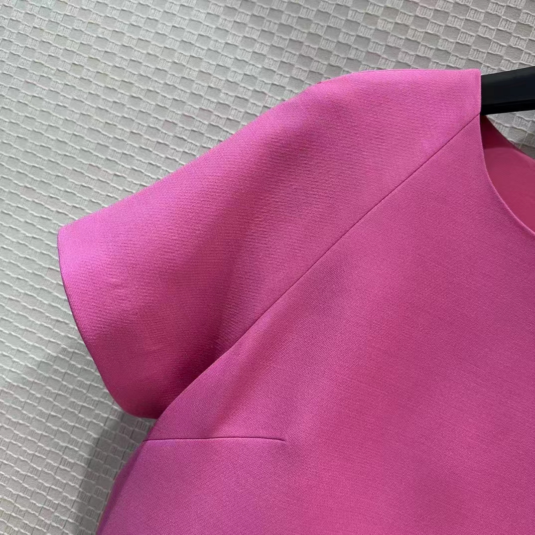 Dior Women CD Straight Dress Pink Wool Silk Back Zip Closure Side Welt Pockets (5)