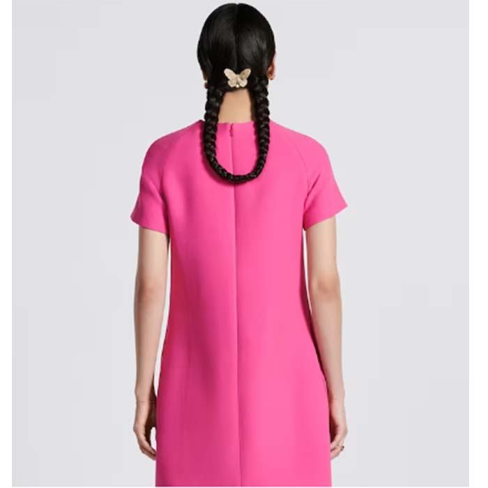 Dior Women CD Straight Dress Pink Wool Silk Back Zip Closure Side Welt Pockets (7)