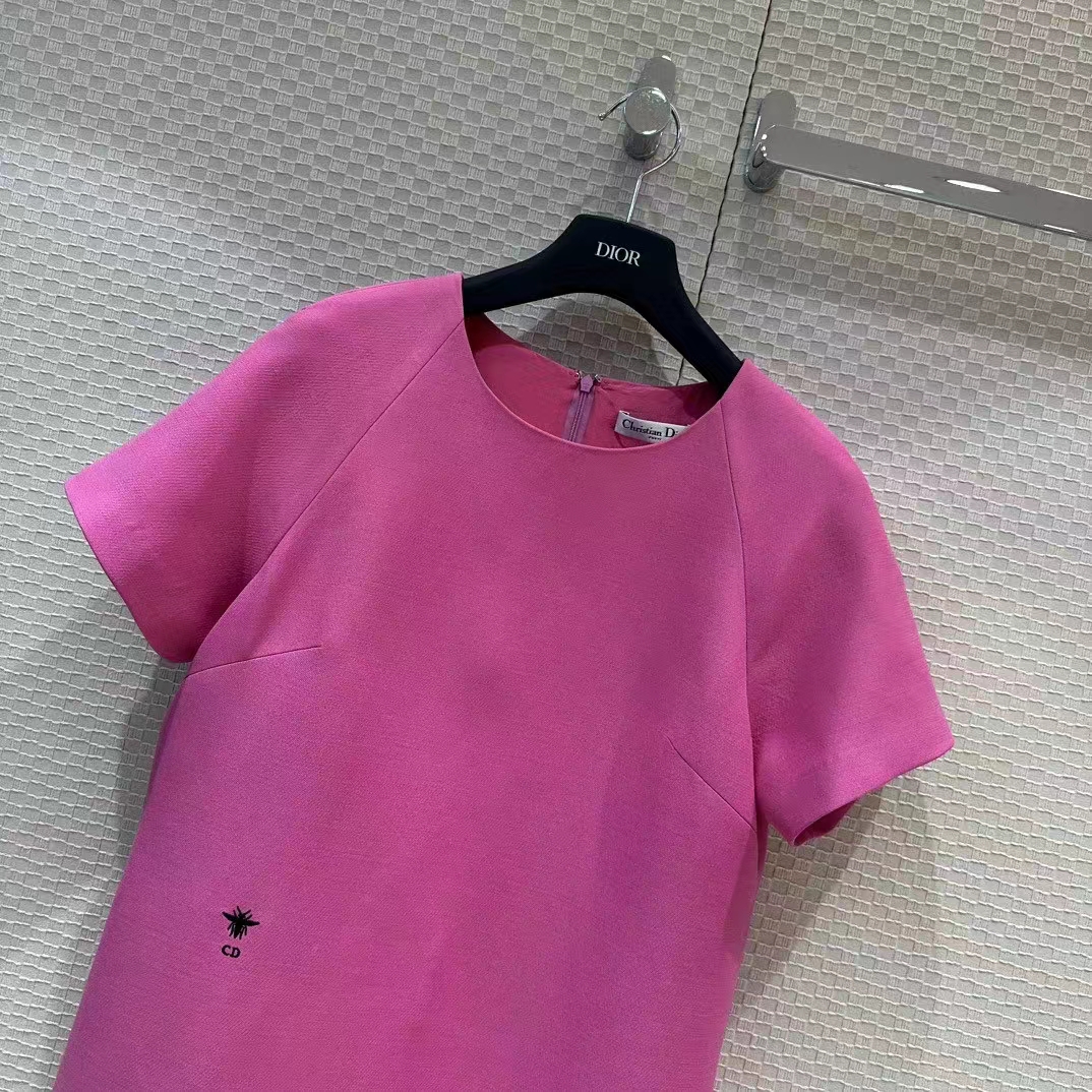 Dior Women CD Straight Dress Pink Wool Silk Back Zip Closure Side Welt Pockets (9)