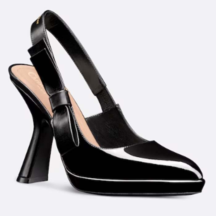 Dior Women CD Sweet-D Slingback Pump Black Patent Shiny Calfskin