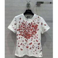 Dior Women CD T-Shirt White Cotton Jersey Red Le Cœur Des Papillons Motif (9)