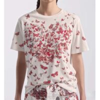 Dior Women CD T-Shirt White Cotton Jersey Red Le Cœur Des Papillons Motif (9)