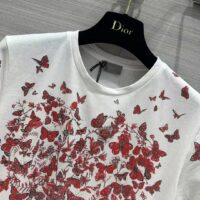 Dior Women CD T-Shirt White Cotton Jersey Red Le Cœur Des Papillons Motif (9)