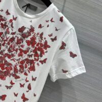 Dior Women CD T-Shirt White Cotton Jersey Red Le Cœur Des Papillons Motif (9)