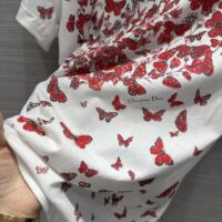 Dior Women CD T-Shirt White Cotton Jersey Red Le Cœur Des Papillons Motif (9)