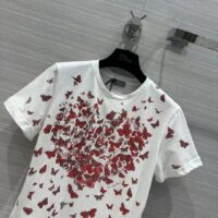 Dior Women CD T-Shirt White Cotton Jersey Red Le Cœur Des Papillons Motif (9)