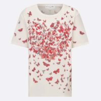 Dior Women CD T-Shirt White Cotton Jersey Red Le Cœur Des Papillons Motif (9)