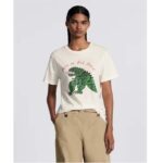 Dior Women CD T-Shirt White Cotton Linen Jersey Green Dragon Motif - Bild 12