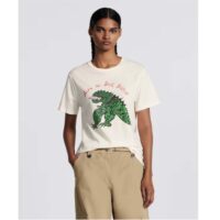 Dior Women CD T-Shirt White Cotton Linen Jersey Green Dragon Motif (15)