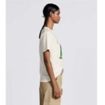 Dior Women CD T-Shirt White Cotton Linen Jersey Green Dragon Motif - Bild 14