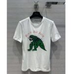 Dior Women CD T-Shirt White Cotton Linen Jersey Green Dragon Motif - Bild 2