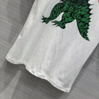 Dior Women CD T-Shirt White Cotton Linen Jersey Green Dragon Motif (15)