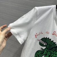 Dior Women CD T-Shirt White Cotton Linen Jersey Green Dragon Motif (15)