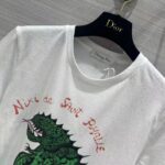Dior Women CD T-Shirt White Cotton Linen Jersey Green Dragon Motif - Bild 5