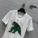 Dior Women CD T-Shirt White Cotton Linen Jersey Green Dragon Motif - Bild 3