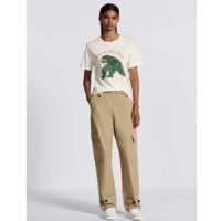 Dior Women CD T-Shirt White Cotton Linen Jersey Green Dragon Motif (15)