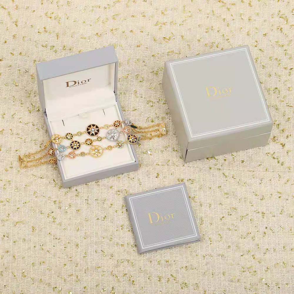 Dior Women Rose Des Vents Cuff Bracelet Yellow Pink and White Gold Diamonds