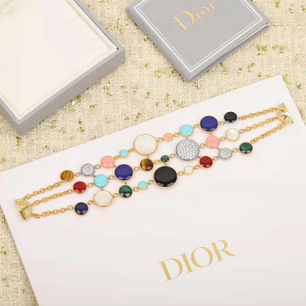 Dior Women Rose Des Vents Cuff Bracelet Yellow Pink and White Gold Diamonds