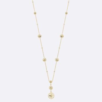 Dior Women Rose Des Vents Long Necklace Yellow Gold Diamonds and Mother-of-Pearl
