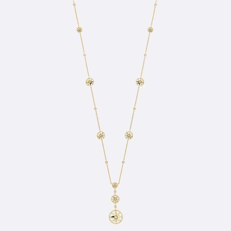 Dior Women Rose Des Vents Long Necklace Yellow Gold Diamonds and Mother-of-Pearl