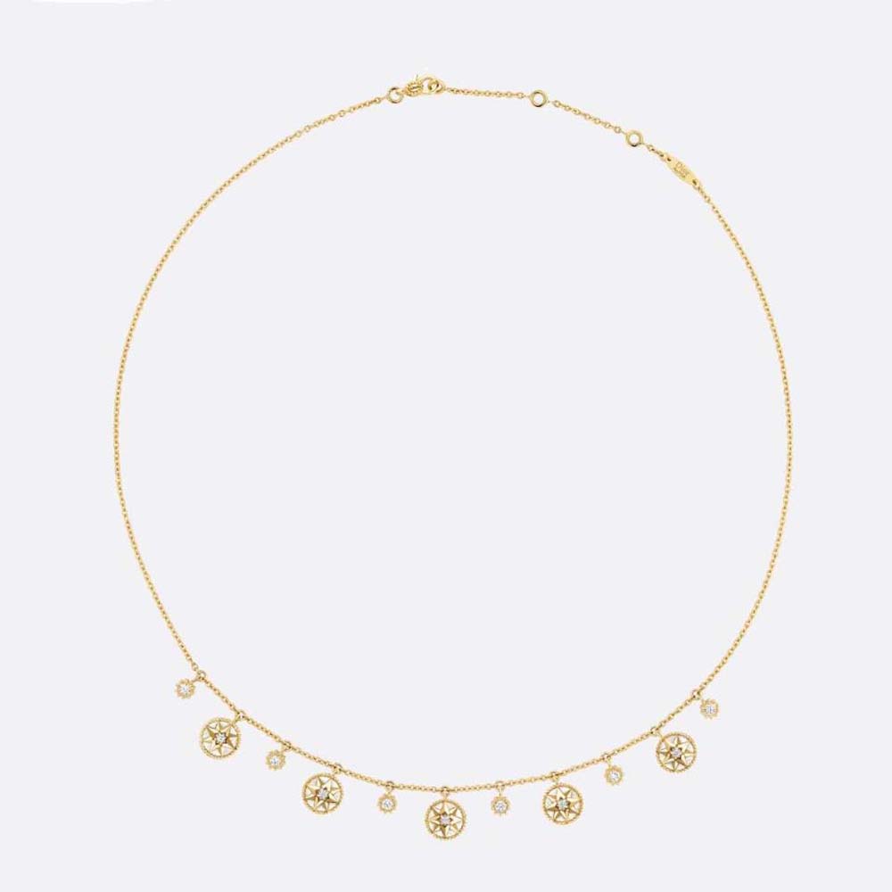 Dior Women Rose Des Vents Necklace Yellow Gold Diamonds and Mother-of-pearl