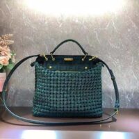 Fendi Women Peekaboo Iconic Medium Jacquard Fabric Interlace Bag-Dark Green (1)