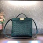 Fendi Women Peekaboo Iconic Medium Jacquard Fabric Interlace Bag-Dark Green - Image 4