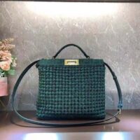 Fendi Women Peekaboo Iconic Medium Jacquard Fabric Interlace Bag-Dark Green (1)