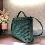 Fendi Women Peekaboo Iconic Medium Jacquard Fabric Interlace Bag-Dark Green - Image 5