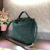 Fendi Women Peekaboo Iconic Medium Jacquard Fabric Interlace Bag-Dark Green (1)